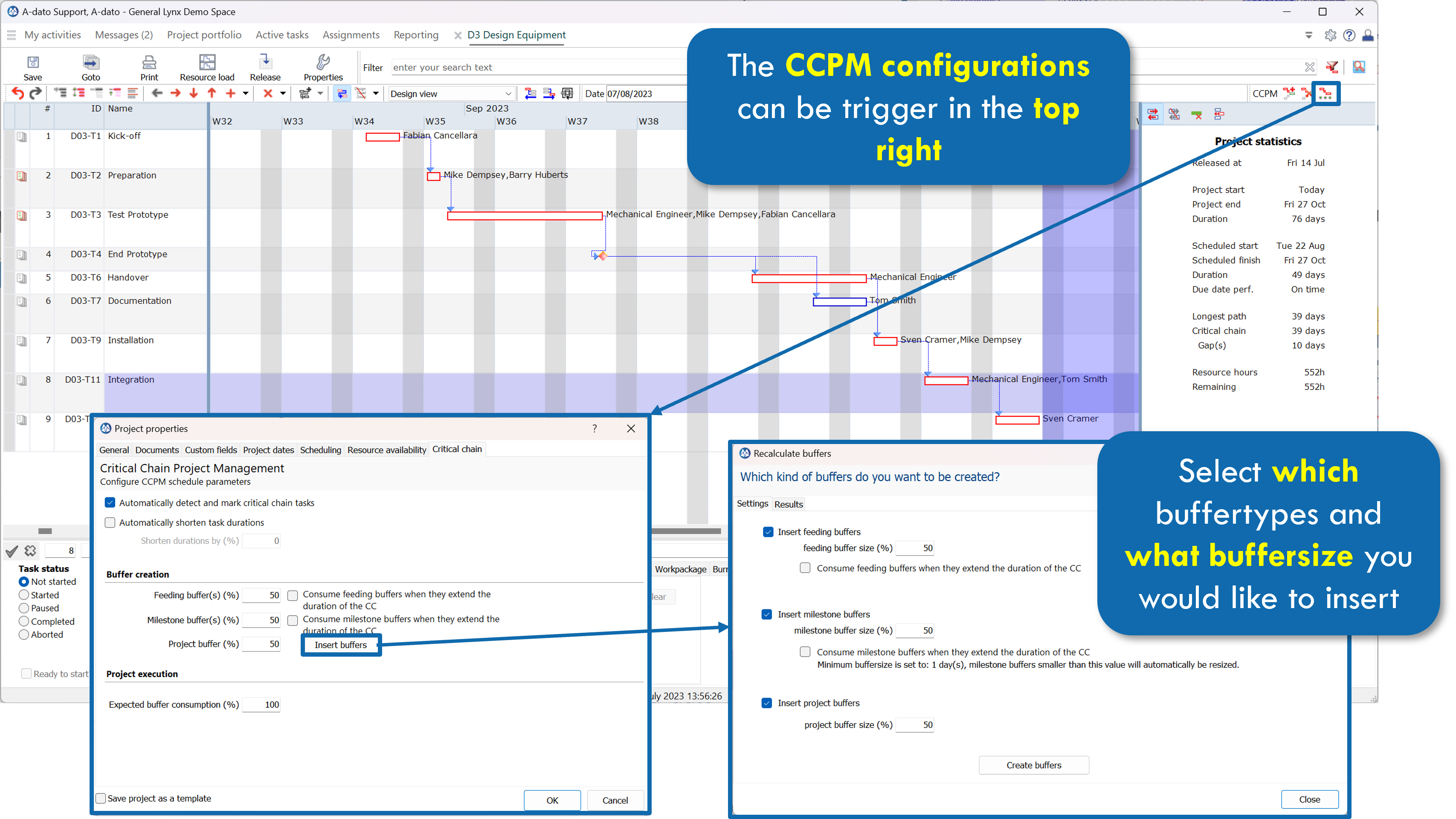 Include CCPM behavior and buffers into your project Support Center